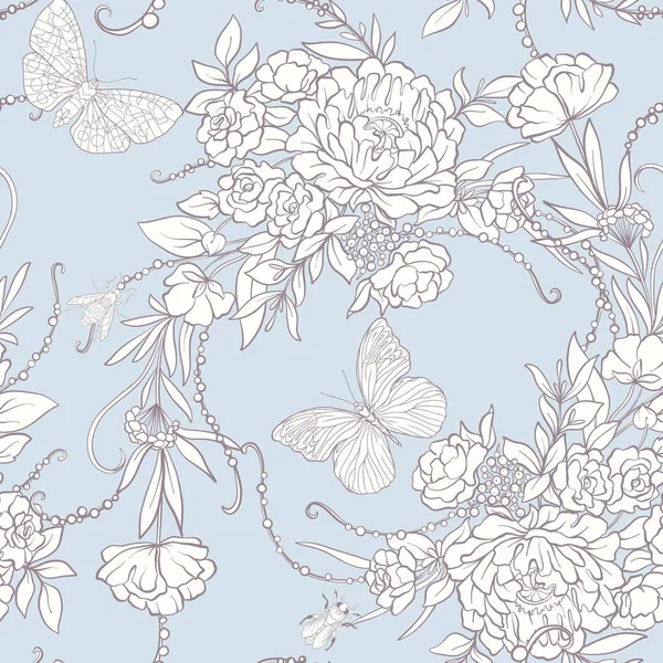 Kelebekler ile çiçek seamless modeli