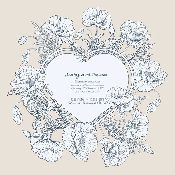 Vintage kart stili poppies bej renkli arka plan üzerinde ile.