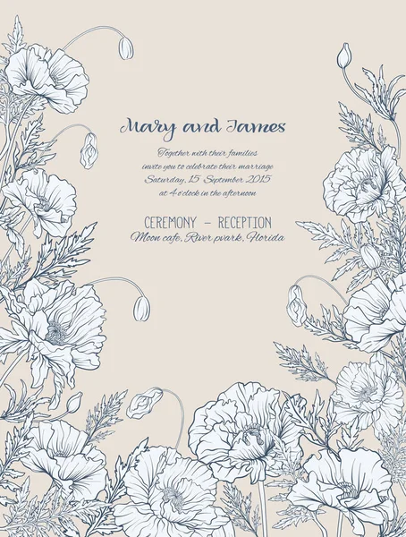 Vintage kart stili poppies bej renkli arka plan üzerinde ile.