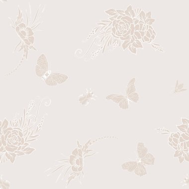 Kelebekler ve arılar ile çiçek seamless modeli