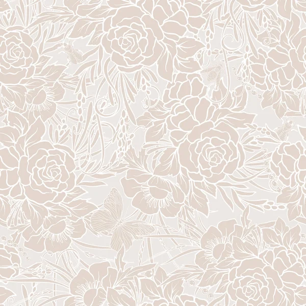 Kelebekler ve arılar ile çiçek seamless modeli