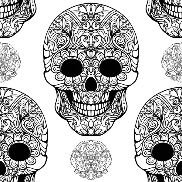 Dikişsiz desen, şeker kafatası ve çiçek pıtırtı arka plan