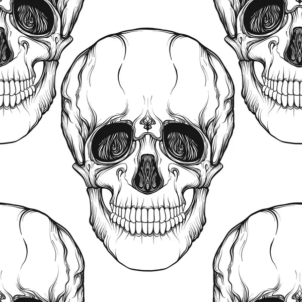 Varrat nélküli mintát, háttérben a koponya. Vázlatos rajza. Készlet — Stock Vector