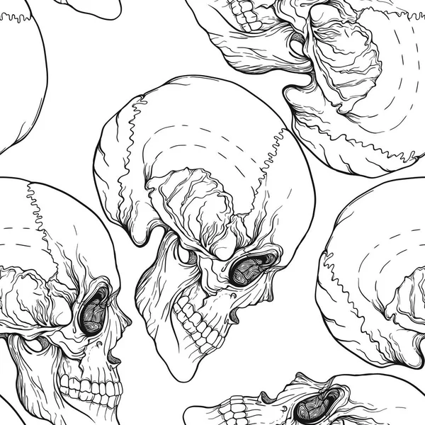 Dikişsiz desen, kafatası ile arka plan. Anahat çizme. Hisse senedi