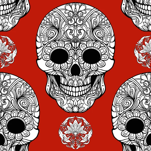 Dikişsiz desen, şeker kafatası ve çiçek pıtırtı arka plan