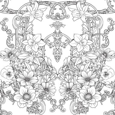 Nergis, anemon, botanik Menekşe ile Seamless Modeli