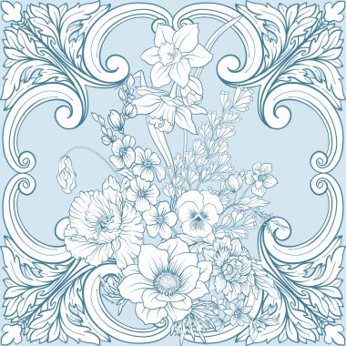 Nergis, anemon, Menekşe ile Seamless Modeli