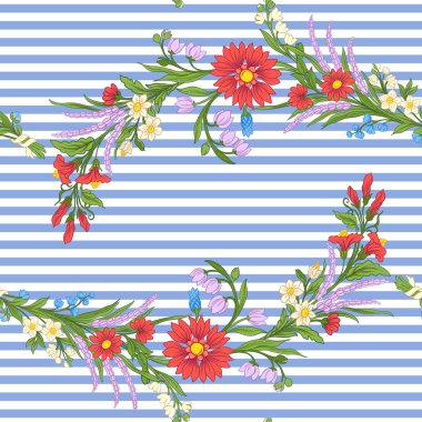 Mavi Ortaçağ tarzı vintage çiçekler ile Seamless Modeli