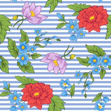 Mavi Ortaçağ tarzı vintage çiçekler ile Seamless Modeli