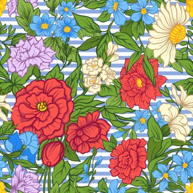 Mavi Ortaçağ tarzı vintage çiçekler ile Seamless Modeli