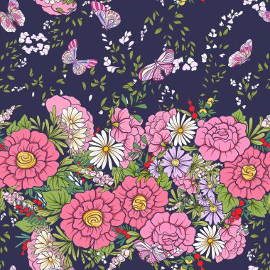 Kelebekler ile çiçek seamless modeli