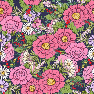 Kelebekler ile çiçek seamless modeli