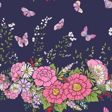 Kelebekler ile çiçek seamless modeli