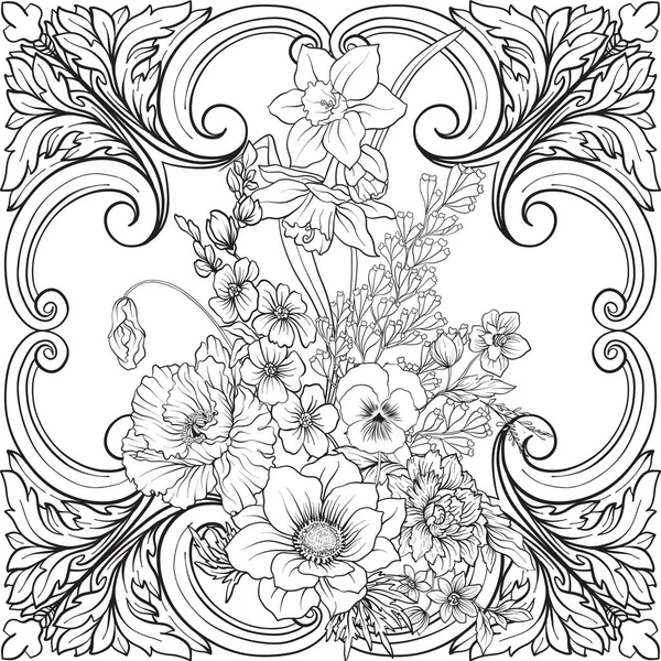 Nergis, anemon, botanik Menekşe ile Seamless Modeli