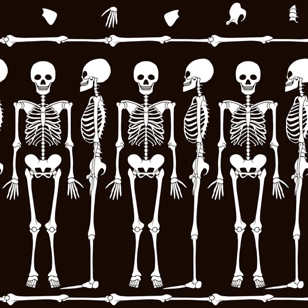 Шаблон, фон с танцующими скелетами — стоковый вектор