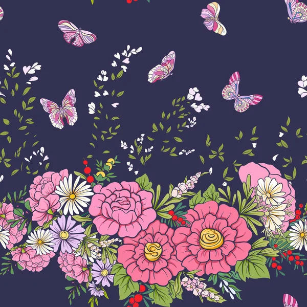 Kelebekler ile çiçek seamless modeli