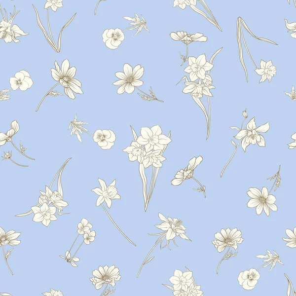 Motif floral sans couture coloré avec des fleurs dans un style vintage. S — Image vectorielle