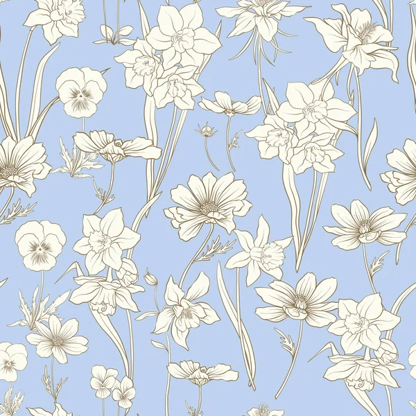 Motif floral sans couture coloré avec des fleurs dans un style vintage. S — Image vectorielle