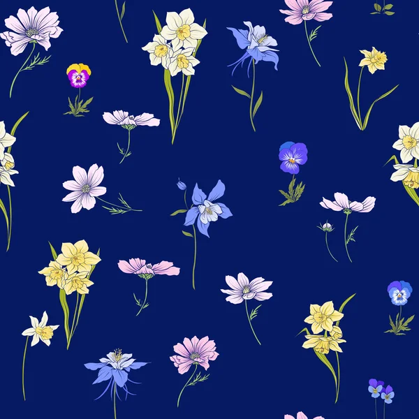 Décrivez le motif floral sans couture avec des fleurs dans un style vintage. S — Image vectorielle