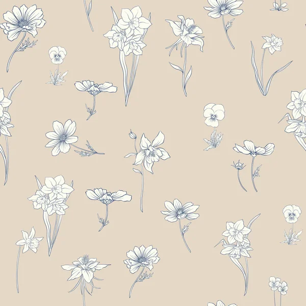 Motif floral sans couture coloré avec des fleurs dans un style vintage. S — Image vectorielle