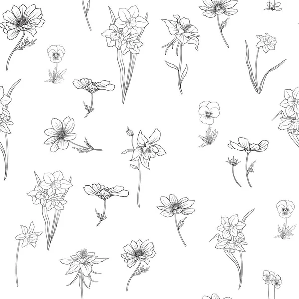 Décrivez le motif floral sans couture avec des fleurs dans un style vintage. S — Image vectorielle