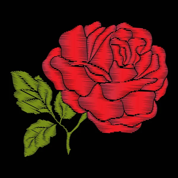 Nakış kırmızı yeşil yaprakları ile siyah arka plan üzerine yükseldi. Hisse senedi