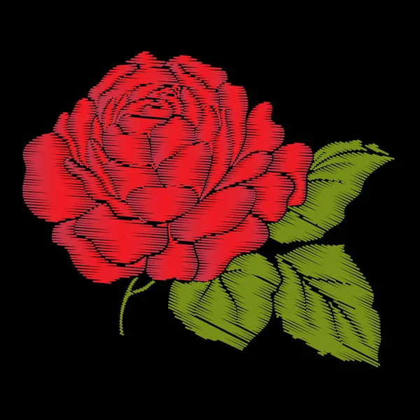 Nakış kırmızı yeşil yaprakları ile siyah arka plan üzerine yükseldi. Hisse senedi