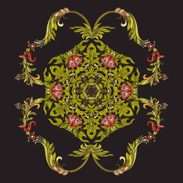 Decoratieve bloemmotief voor borduurwerk. Koninklijke sieraad in Cerf — Stockvector