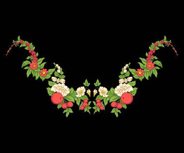 Nakış yaka satırı için. Vintage tarzı çiçek süsleme