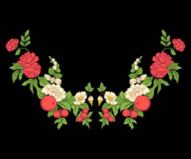 Nakış yaka satırı için. Vintage tarzı çiçek süsleme