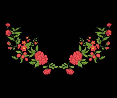 Nakış yaka satırı için. Vintage tarzı çiçek süsleme