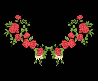 Nakış yaka satırı için. Vintage tarzı çiçek süsleme