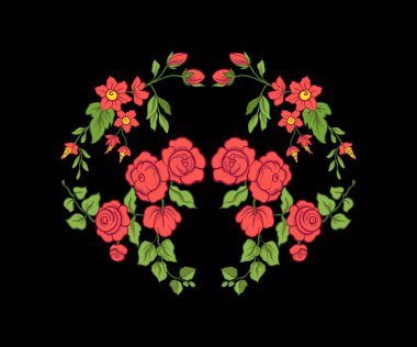 Nakış yaka satırı için. Vintage tarzı çiçek süsleme