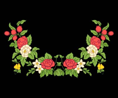 Nakış yaka satırı için. Vintage tarzı çiçek süsleme