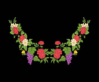 Nakış yaka satırı için. Vintage tarzı çiçek süsleme