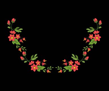 Nakış yaka satırı için. Vintage tarzı çiçek süsleme