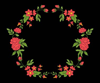 Nakış yaka satırı için. Vintage tarzı çiçek süsleme