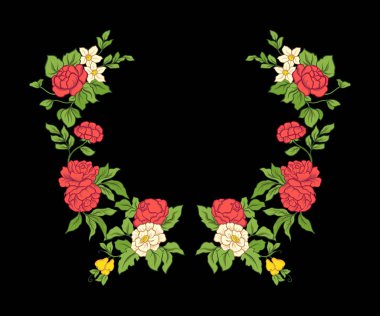 Nakış yaka satırı için. Vintage tarzı çiçek süsleme