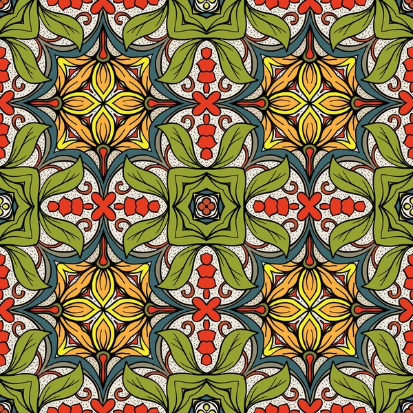 Naadloze patroon, achtergrond met geometrische en bloemen abstract patt — Stockvector