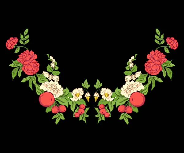 Nakış yaka satırı için. Vintage tarzı çiçek süsleme