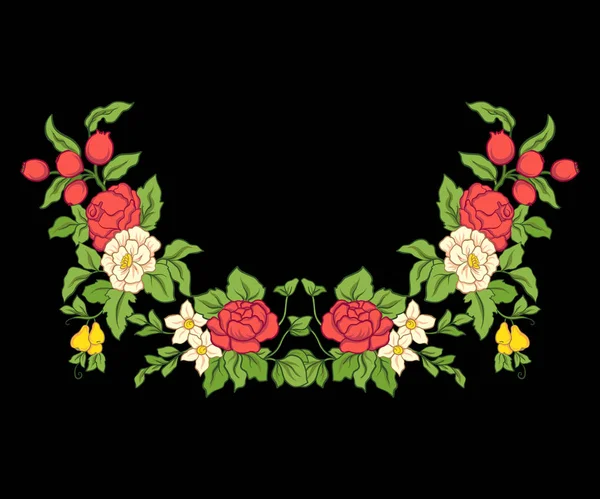 Nakış yaka satırı için. Vintage tarzı çiçek süsleme