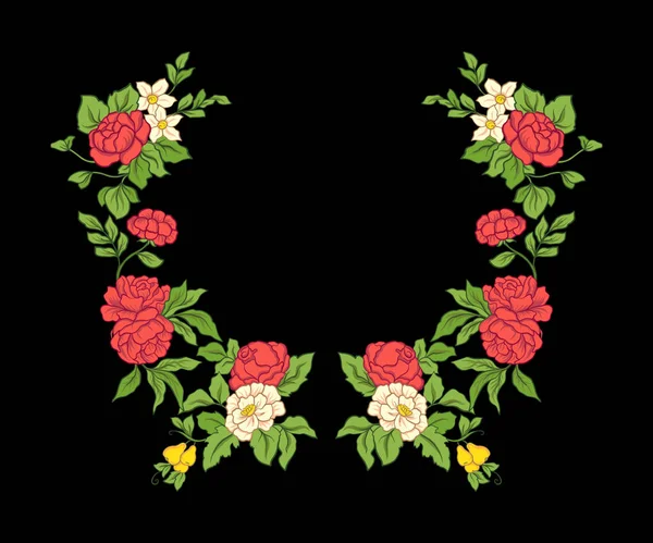 Nakış yaka satırı için. Vintage tarzı çiçek süsleme