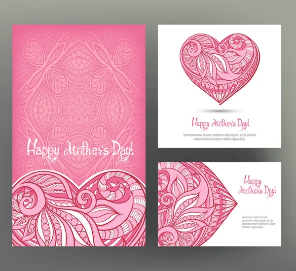 Set de 3 cartes postales ou bannière taille pour la fête des mères heureuses avec Lov — Image vectorielle