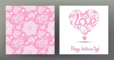 Dizi kartpostal veya afiş için mutlu anneler günü sevgi kalp ile