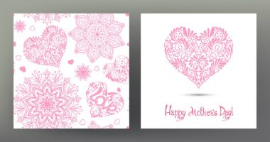 Dizi kartpostal veya afiş için mutlu anneler günü sevgi kalp ile