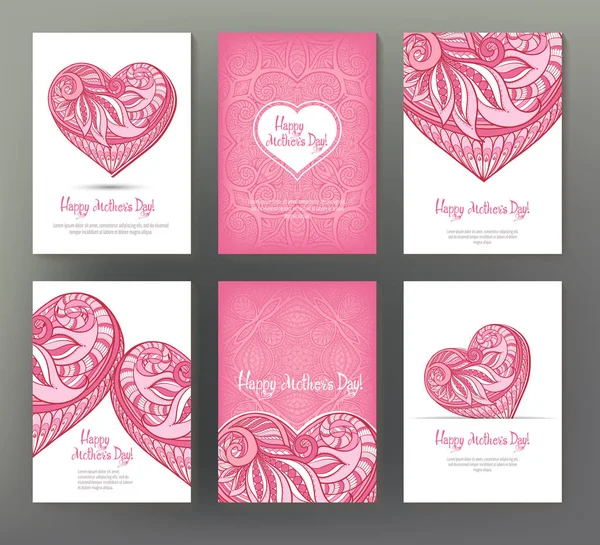Uppsättning 6 vykort eller banner för Happy mödrar dag med kärlek hea — Stock vektor