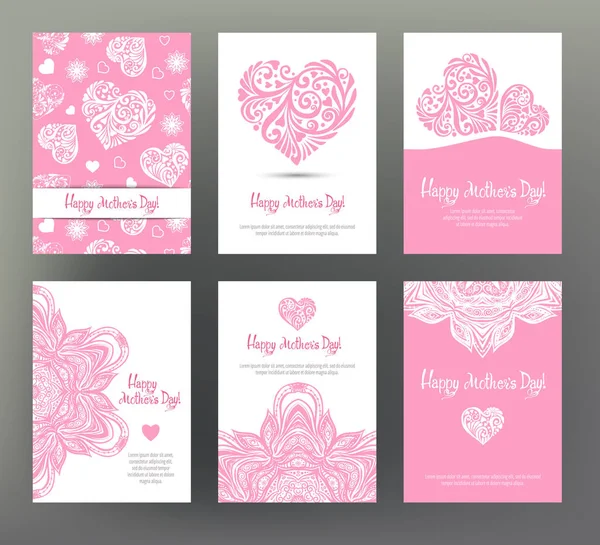 Sor 6 képeslap vagy banner a Boldog anyák nap a szerelem hea — Stock Vector