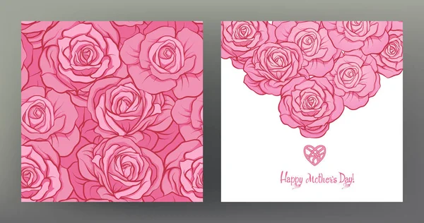 Conjunto de postal o pancarta para el Día de las Madres Felices con Corazón de Amor — Vector de stock