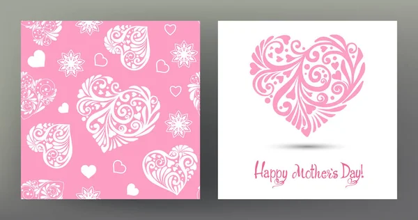 Set of postcard or banner for Happy mothers Day with Love heart — Stock Vector