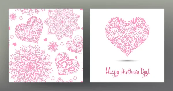 Set of postcard or banner for Happy mothers Day with Love heart — Stock Vector